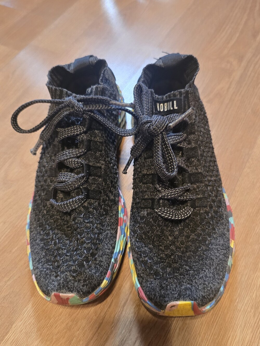 NOBULL Men's Black Knit Low Top Lace-Up Athletic Sneakers Multicolor Sole M9.5